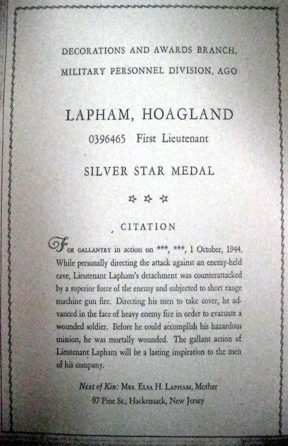 Silver Medal Citation
